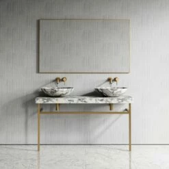 Lomazzo Gold Countertop Vanity Unit Arabescato Marble 1400mm