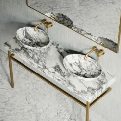 Lomazzo Gold Countertop Vanity Unit Arabescato Marble 1400mm -LUSSO STONE Sales lomazzo gold countertop vanity unit arabescato marble 1400mm p5650 34726 zoom