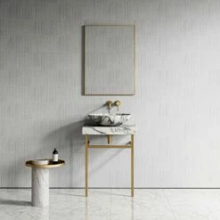 Lomazzo Gold Countertop Vanity Unit Arabescato Marble 600mm