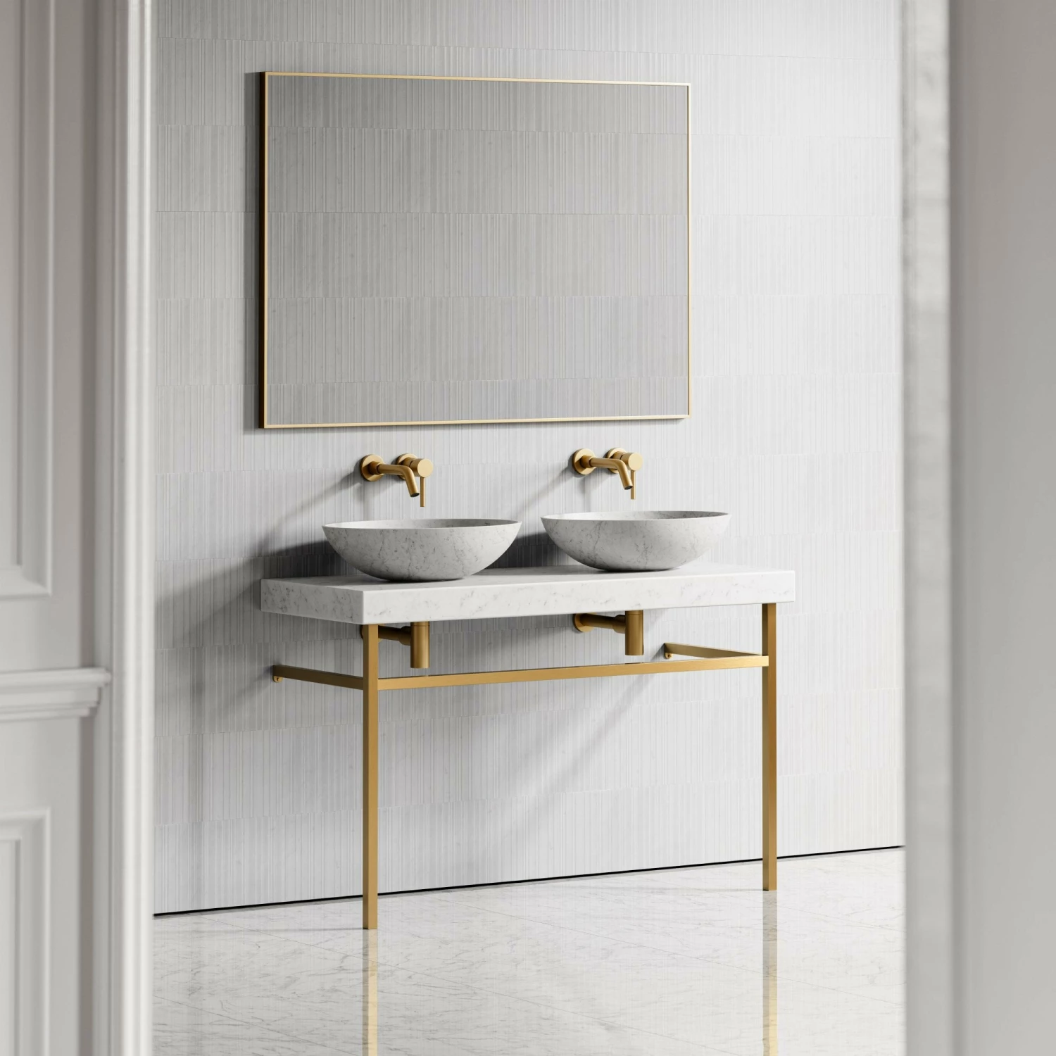Lomazzo Gold Countertop Vanity Unit Carrara Marble 1200mm 4 Lomazzo Gold Countertop Vanity Unit Carrara Marble 1200mm - Image 2