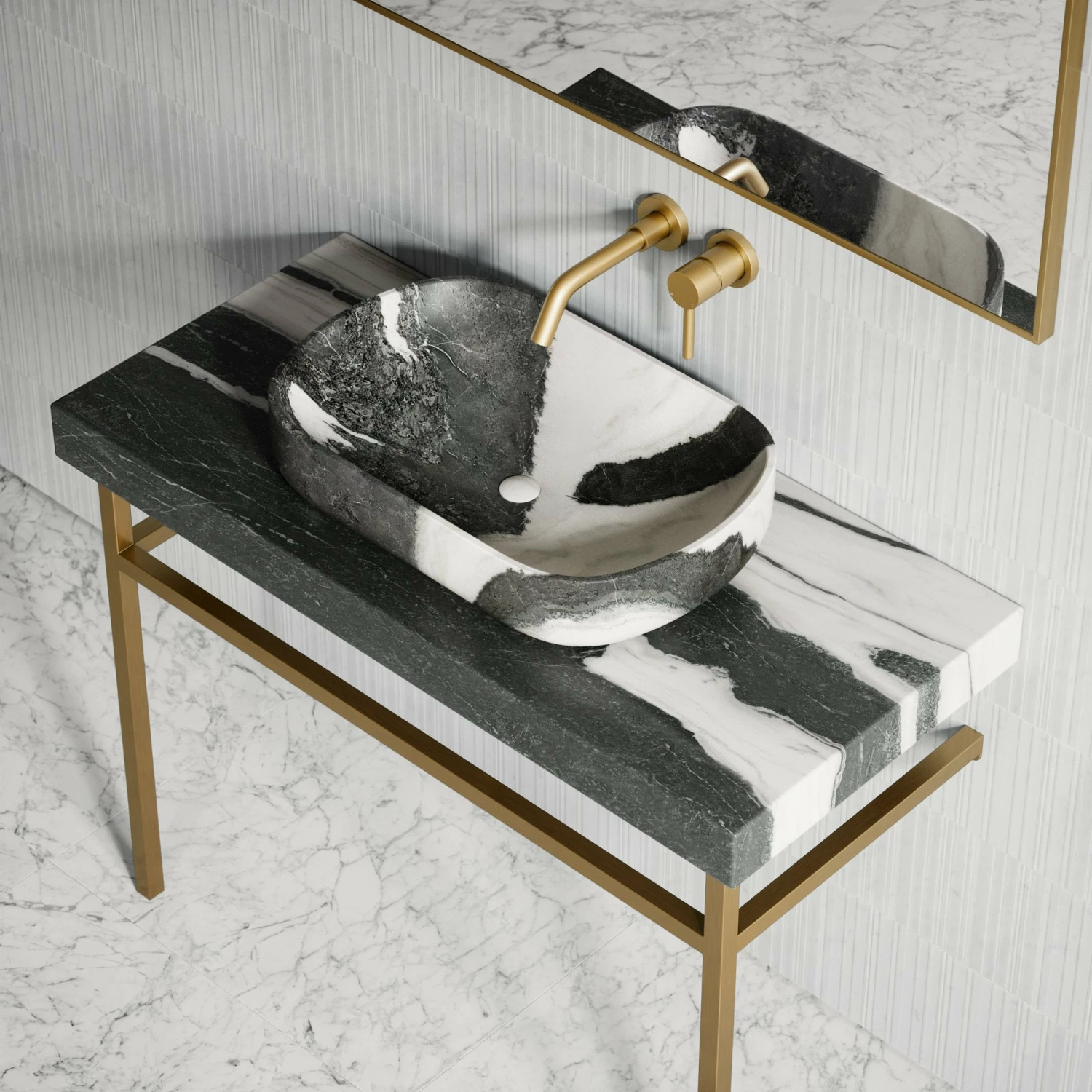 Lomazzo Gold Countertop Vanity Unit Panda Marble 1000mm 5 Lomazzo Gold Countertop Vanity Unit Panda Marble 1000mm - Image 3