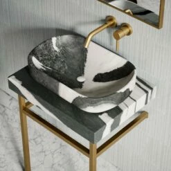 Lomazzo Gold Countertop Vanity Unit Panda Marble 600mm -LUSSO STONE Sales lomazzo gold countertop vanity unit panda marble 600mm p5632 34684 zoom