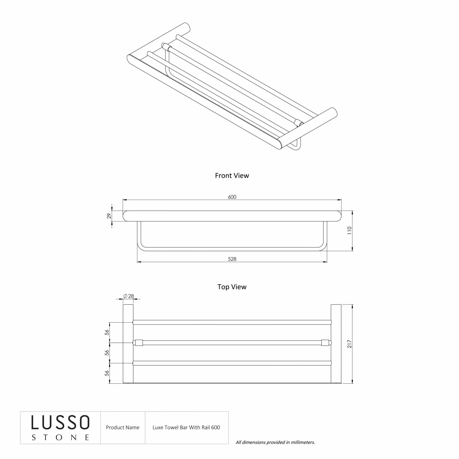 Lusso Chrome Luxe Towel Shelf With Rail 600mm 6 Lusso Chrome Luxe Towel Shelf With Rail 600mm - Image 4