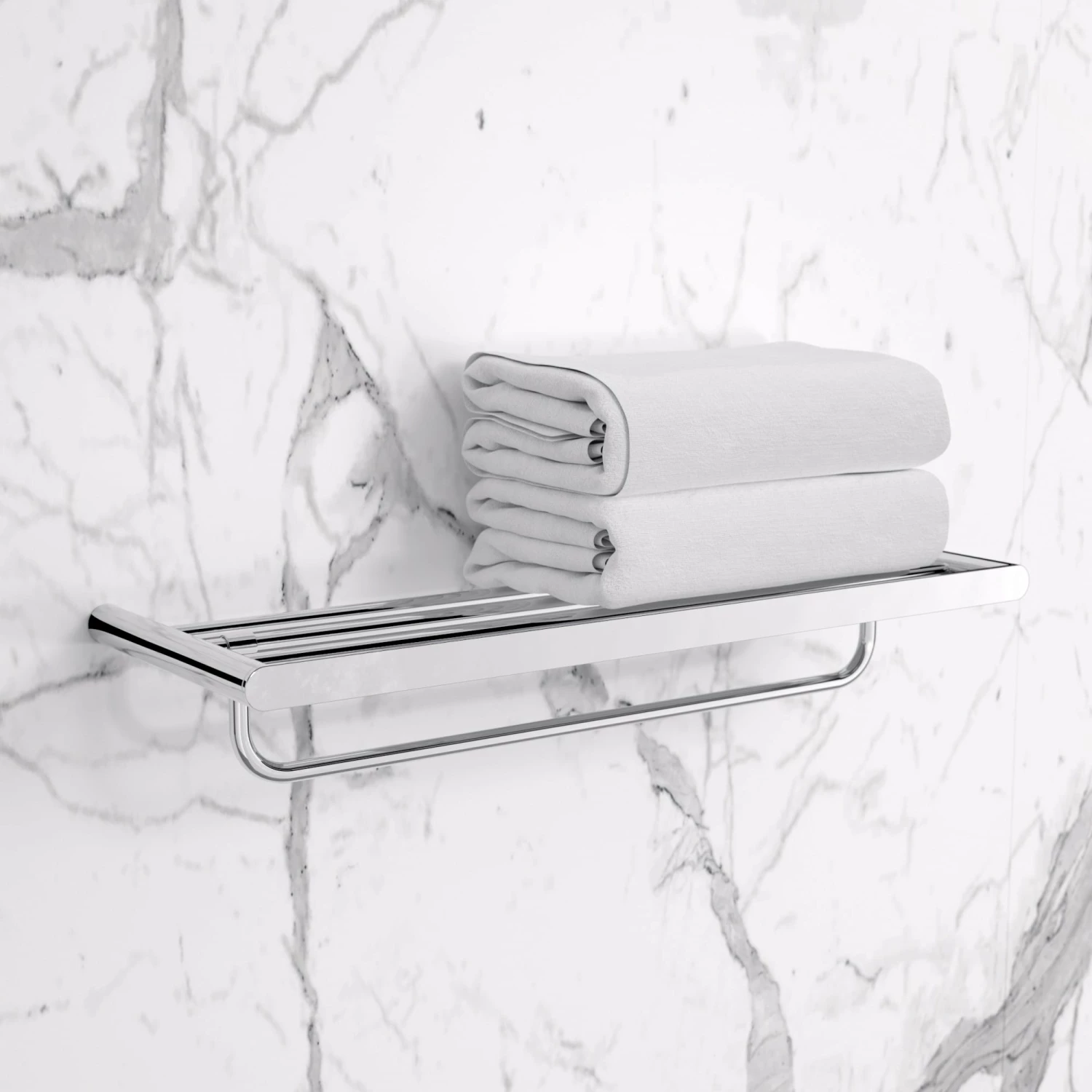 Lusso Chrome Luxe Towel Shelf With Rail 600mm 4 Lusso Chrome Luxe Towel Shelf With Rail 600mm - Image 2