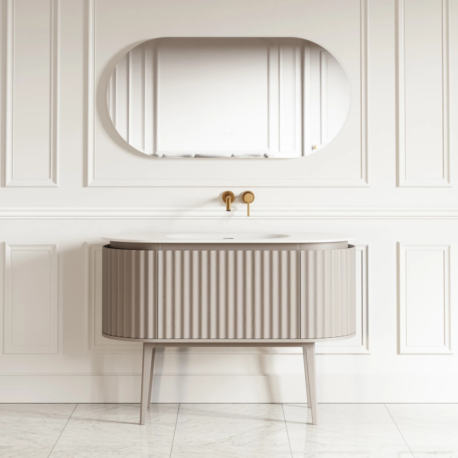 Lusso Regent Curved Velvet Beige Vanity Unit 1200mm 3 Lusso Regent Curved Velvet Beige Vanity Unit 1200mm