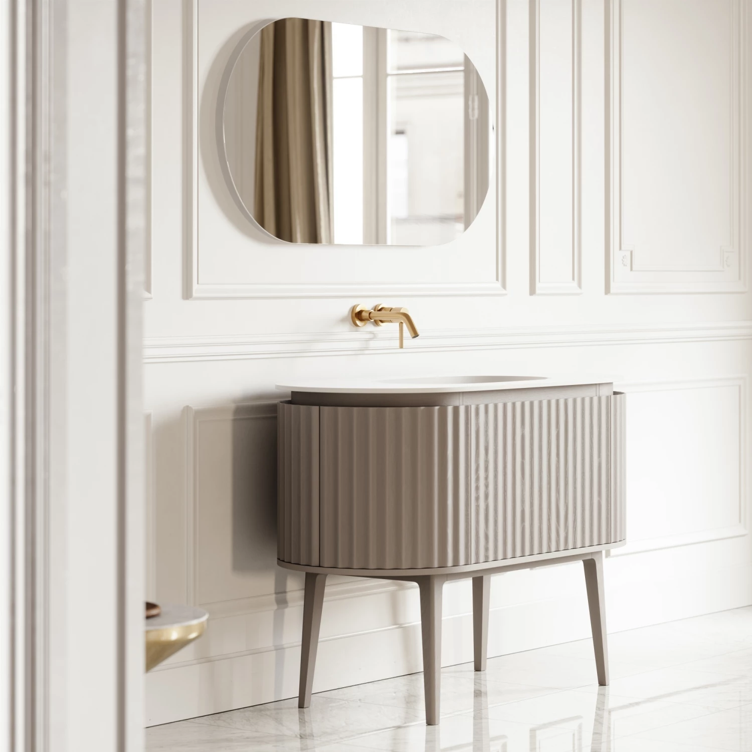 Lusso Regent Curved Velvet Beige Vanity Unit 1200mm 6 Lusso Regent Curved Velvet Beige Vanity Unit 1200mm - Image 4