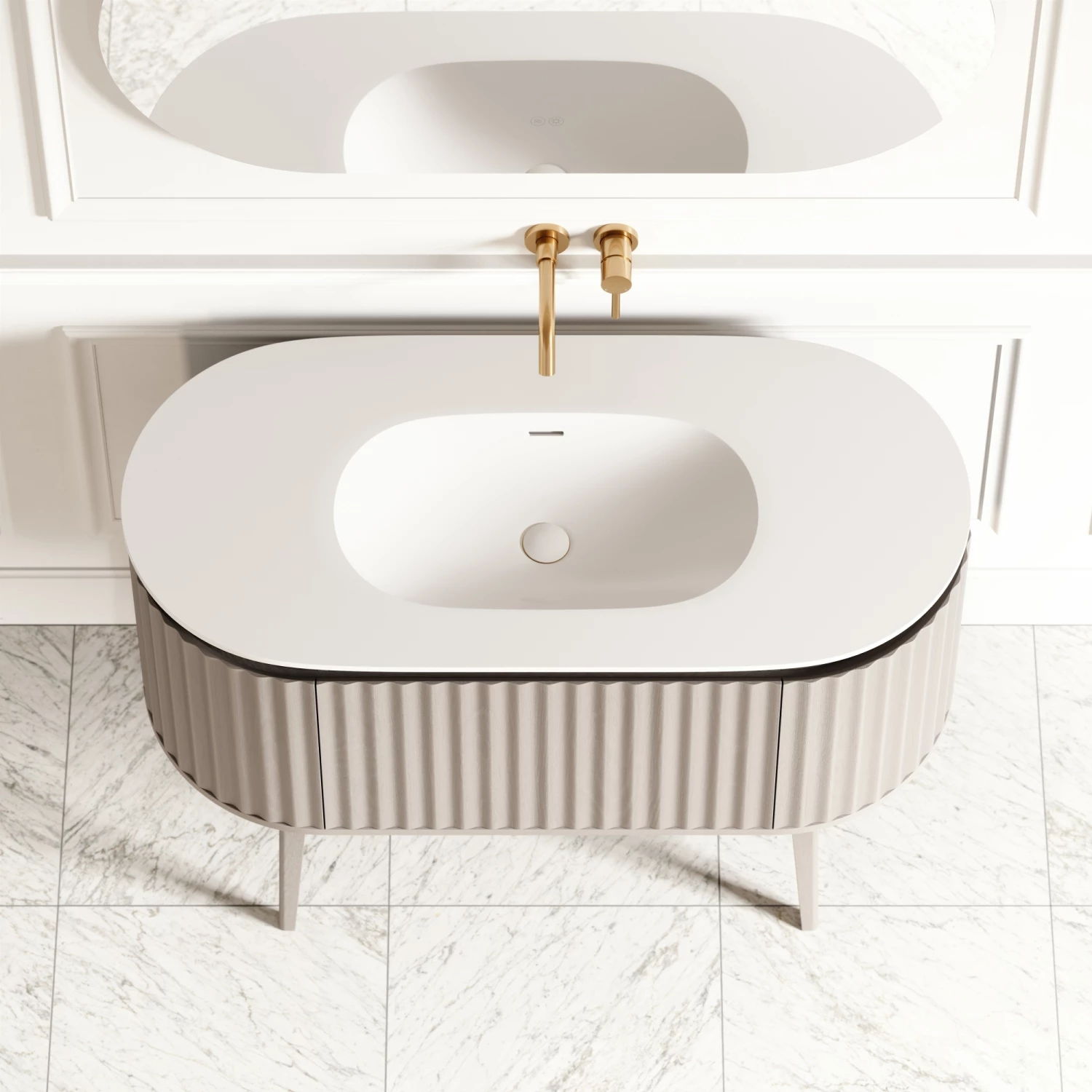 Lusso Regent Curved Velvet Beige Vanity Unit 1200mm 5 Lusso Regent Curved Velvet Beige Vanity Unit 1200mm - Image 3