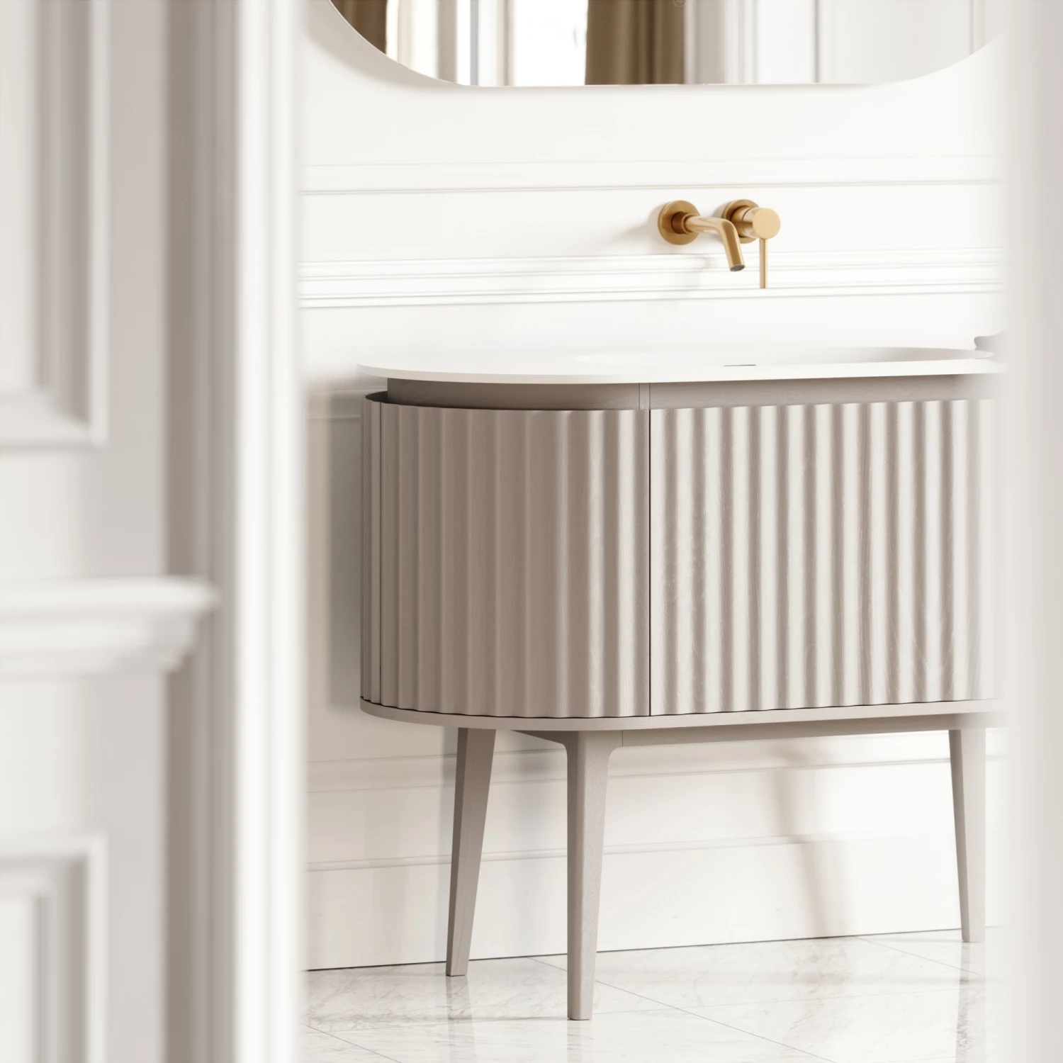 Lusso Regent Curved Velvet Beige Vanity Unit 1200mm 4 Lusso Regent Curved Velvet Beige Vanity Unit 1200mm - Image 2