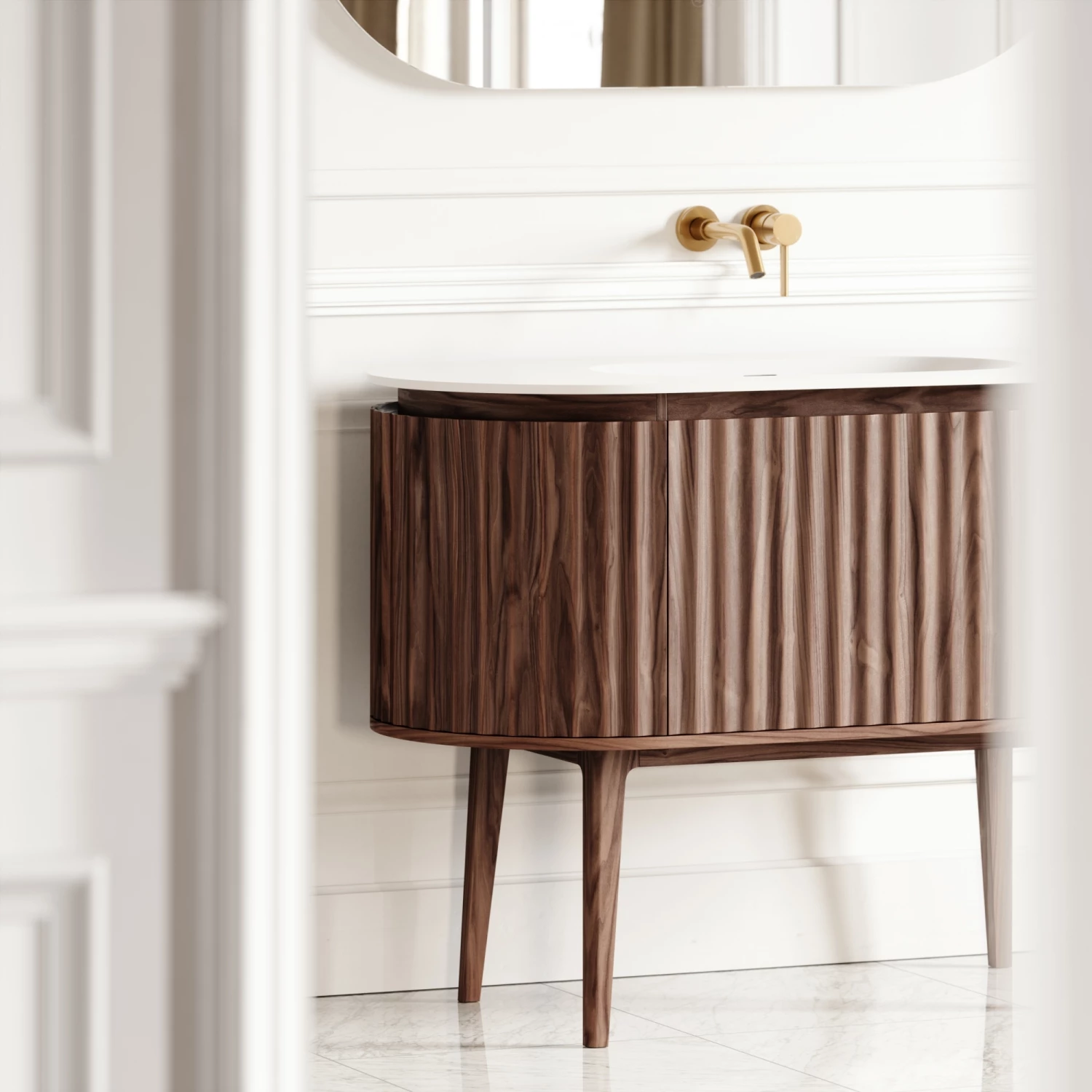 Lusso Regent Curved Walnut Vanity Unit 1200mm 5 Lusso Regent Curved Walnut Vanity Unit 1200mm - Image 3