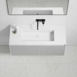 Luv Fluted Vanity Unit With Stone Basin (Matte White 1200mm) -LUSSO STONE Sales luv fluted vanity unit with stone basin matte white 1200mm p3162 21683 zoom