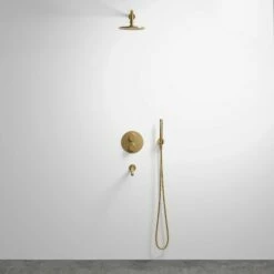 Luxe Brushed Gold 3 Way Thermostatic Shower With Handheld Shower & Bath Spout