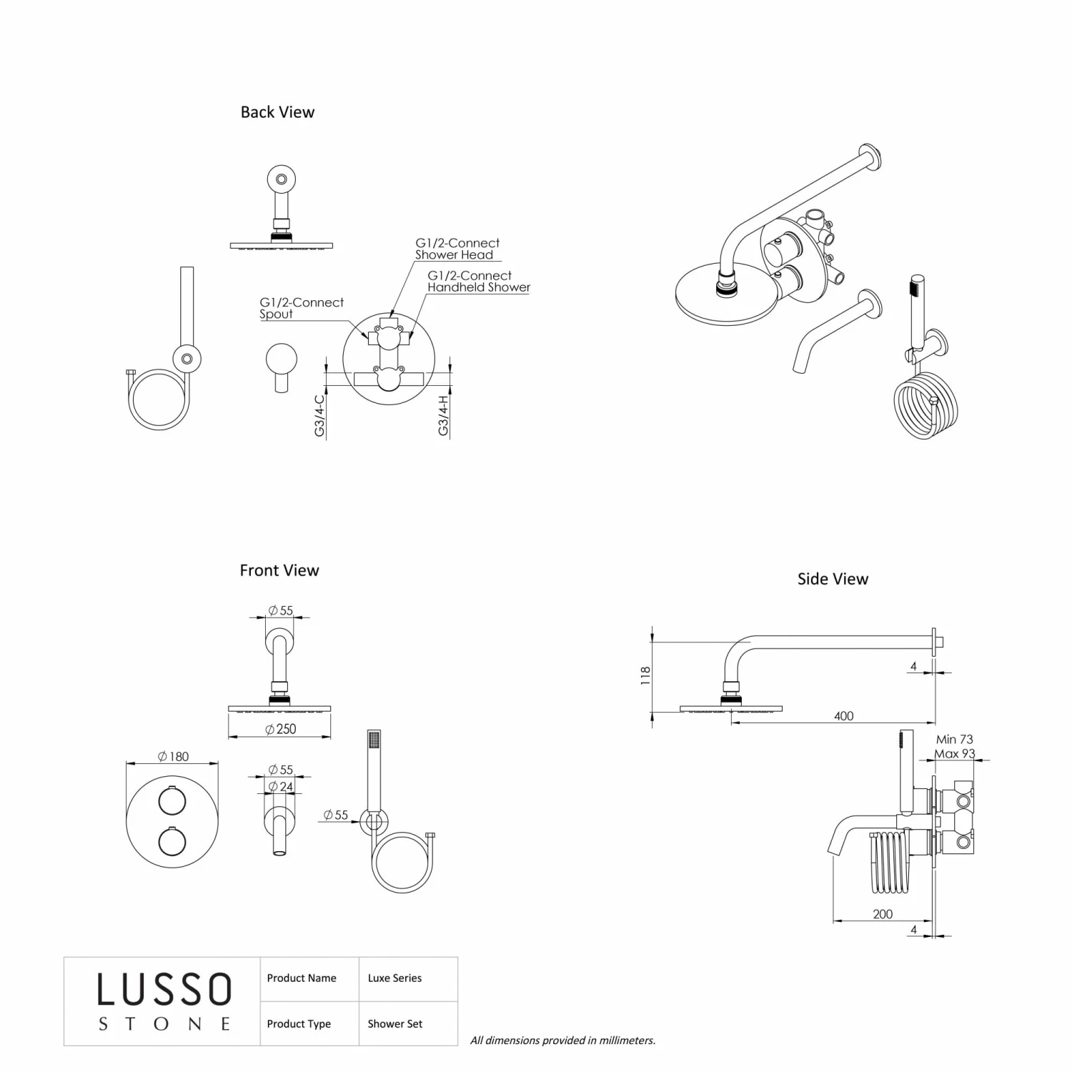 Luxe Brushed Gold 3 Way Thermostatic Shower With Handheld Shower & Bath Spout 8 Luxe Brushed Gold 3 Way Thermostatic Shower With Handheld Shower & Bath Spout - Image 7