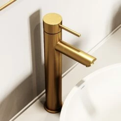 Luxe Brushed Gold Basin Tall Monobloc Mixer Tap -LUSSO STONE Sales luxe brushed gold basin tall monobloc mixer tap p1349 45518 zoom