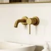 Luxe Brushed Gold Short Projection Wall Mounted Basin Mixer Tap -LUSSO STONE Sales luxe brushed gold short projection wall mounted basin mixer tap p2287 46075 zoom