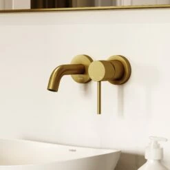 Luxe Brushed Gold Short Projection Wall Mounted Basin Mixer Tap