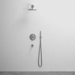Luxe Brushed Stainless 3 Way Thermostatic Shower With Handheld Shower & Bath Spout