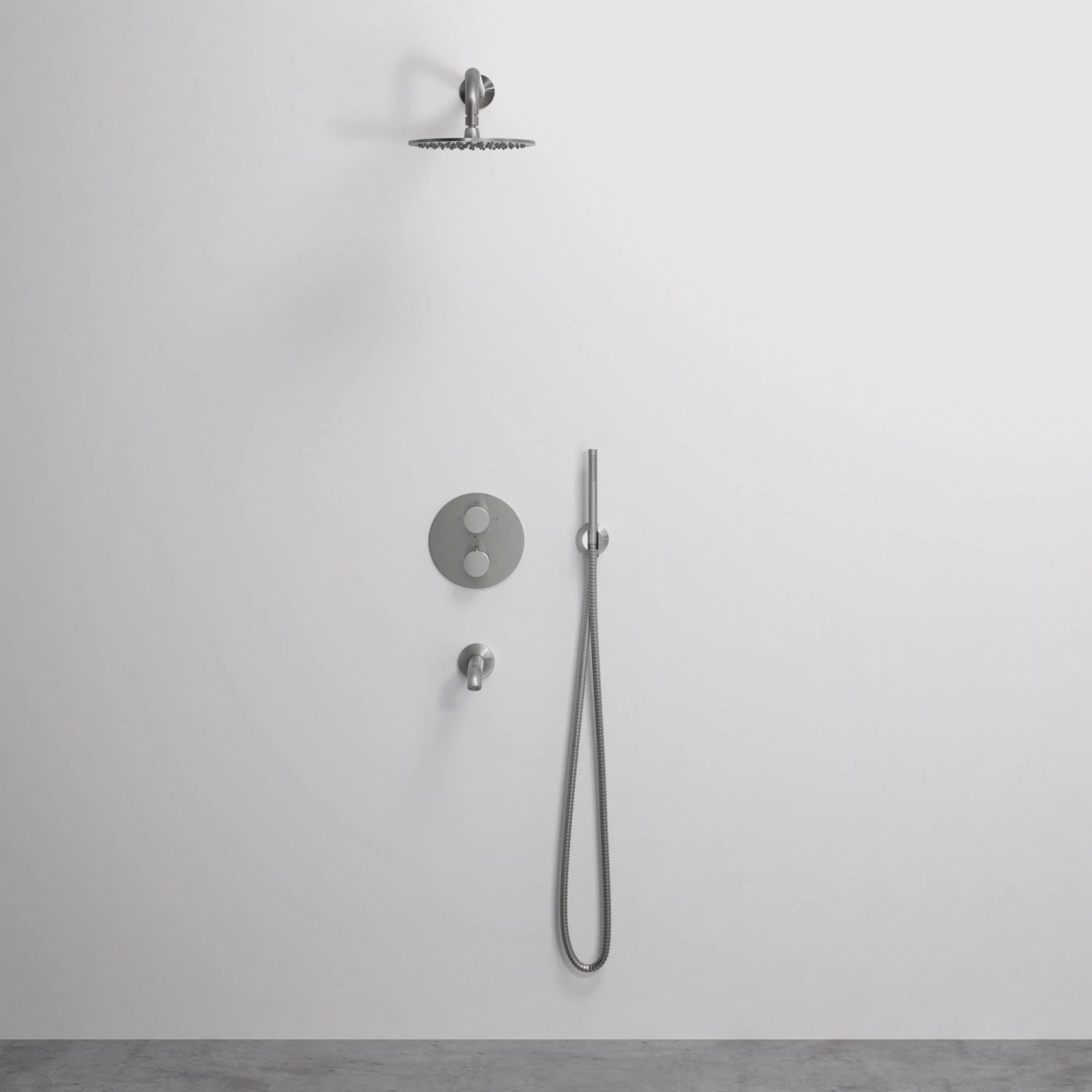 Luxe Brushed Stainless 3 Way Thermostatic Shower With Handheld Shower & Bath Spout 3 Luxe Brushed Stainless 3 Way Thermostatic Shower With Handheld Shower & Bath Spout