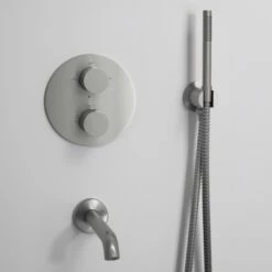 Luxe Brushed Stainless 3 Way Thermostatic Shower With Handheld Shower & Bath Spout 9 Luxe Brushed Stainless 3 Way Thermostatic Shower With Handheld Shower & Bath Spout -LUSSO STONE Sales luxe brushed stainless 3 way thermostatic shower with handheld shower bath spout p1222 7446 zoom