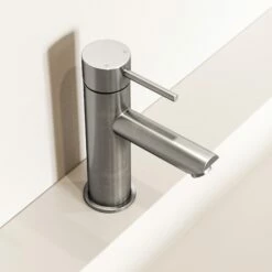 Luxe Brushed Stainless Basin Monobloc Mixer Tap -LUSSO STONE Sales luxe brushed stainless basin monobloc mixer tap p788 43856 zoom