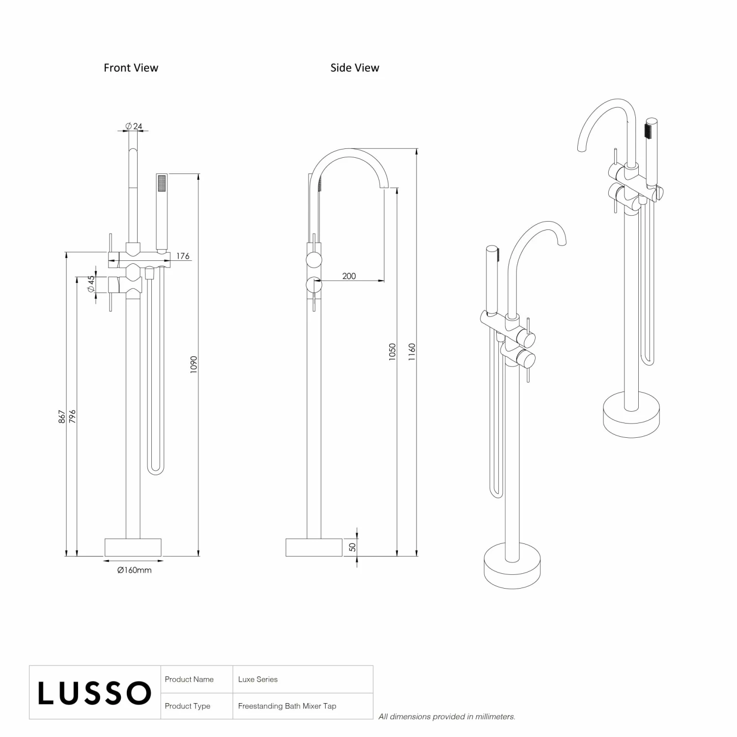 Luxe Brushed Stainless Floorstanding Bath Shower Mixer Tap 6 Luxe Brushed Stainless Floorstanding Bath Shower Mixer Tap - Image 4