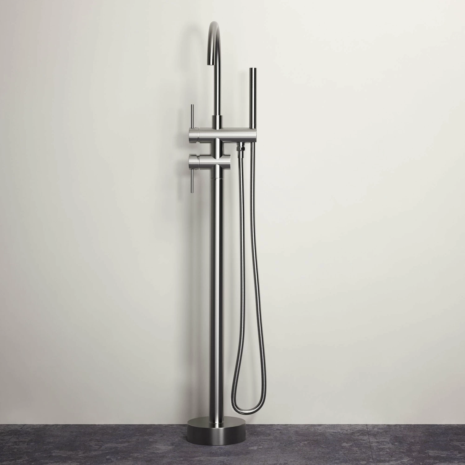 Luxe Brushed Stainless Floorstanding Bath Shower Mixer Tap 3 Luxe Brushed Stainless Floorstanding Bath Shower Mixer Tap