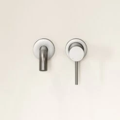 Luxe Brushed Stainless Short Projection Wall Mounted Basin Mixer Tap -LUSSO STONE Sales luxe brushed stainless short projection wall mounted basin mixer tap p1541 46074 zoom