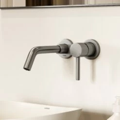 Luxe Brushed Stainless Wall Mounted Basin Mixer Tap V1