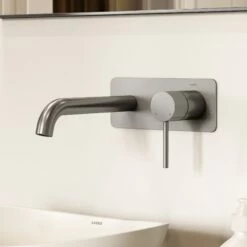Luxe Brushed Stainless Wall Mounted Basin Mixer Tap V2
