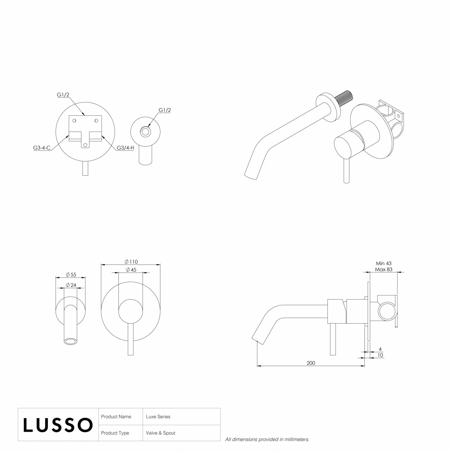Luxe Brushed Stainless Wall Mounted Bath Mixer Tap 5 Luxe Brushed Stainless Wall Mounted Bath Mixer Tap - Image 3