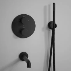 Luxe Matte Black 3 Way Thermostatic Shower With Handheld Shower & Bath Spout -LUSSO STONE Sales luxe matte black 3 way thermostatic shower with handheld shower bath spout p1120 6892 zoom
