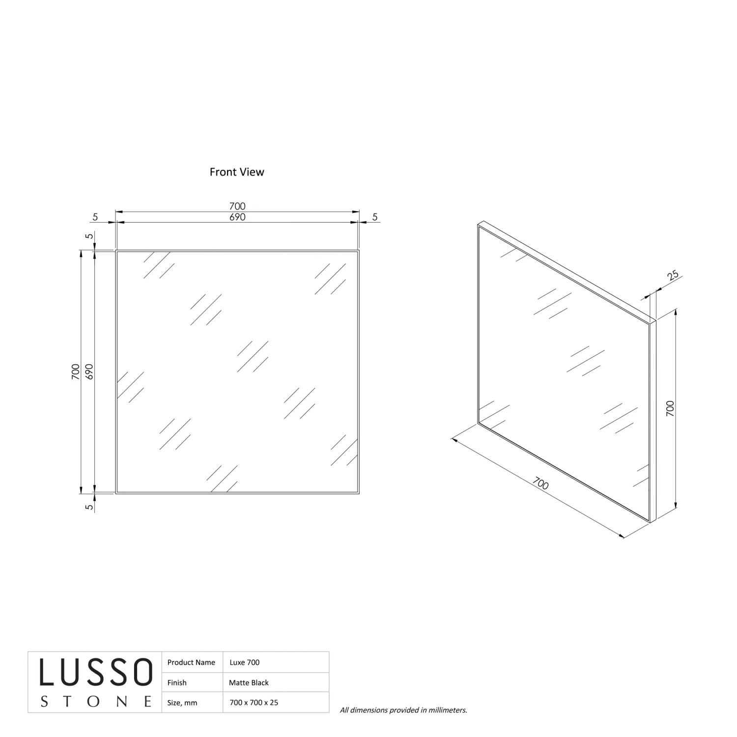 Luxe Matte Black Mirror 700mm 5 Luxe Matte Black Mirror 700mm - Image 3