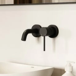 Luxe Matte Black Short Projection Wall Mounted Basin Mixer Tap