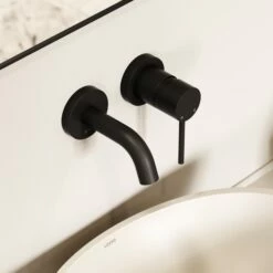 Luxe Matte Black Short Projection Wall Mounted Basin Mixer Tap -LUSSO STONE Sales luxe matte black short projection wall mounted basin mixer tap p1519 46069 zoom