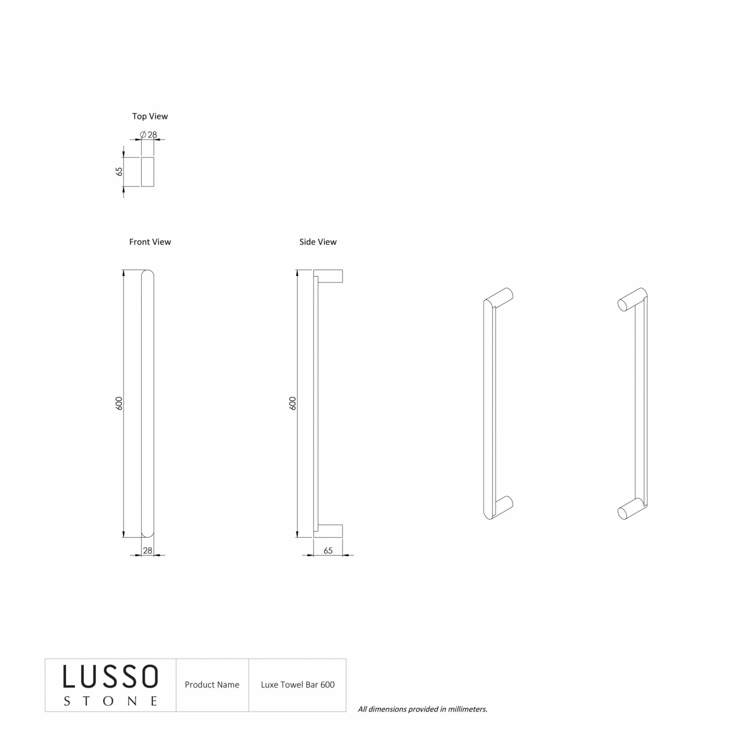 Luxe Matte Black Towel Bar Rail 600mm 5 Luxe Matte Black Towel Bar Rail 600mm - Image 3