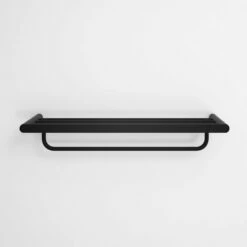 Luxe Matte Black Towel Shelf With Rail 600mm