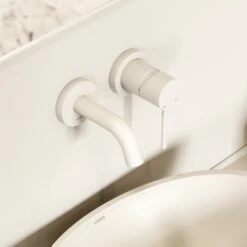 Luxe Matte White Short Projection Wall Mounted Basin Mixer Tap -LUSSO STONE Sales luxe matte white short projection wall mounted basin mixer tap p2611 46081 zoom