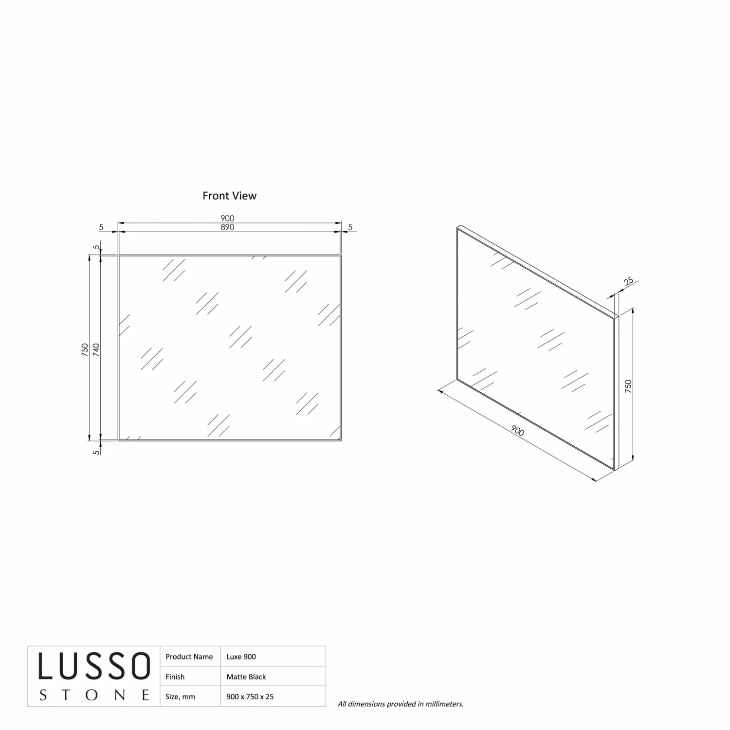 Luxe Mirror With Slimline Matte Black Metal Frame 900mm 5 Luxe Mirror With Slimline Matte Black Metal Frame 900mm - Image 3