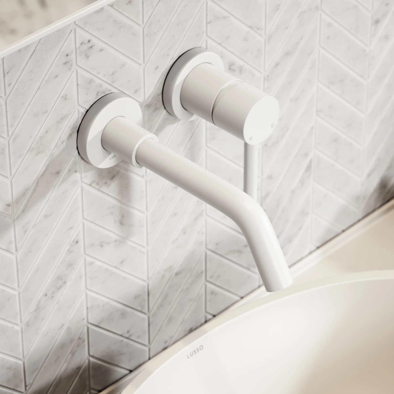Luxe Silk Matte White Wall Mounted Basin Mixer Tap V1 5 Luxe Silk Matte White Wall Mounted Basin Mixer Tap V1 - Image 3