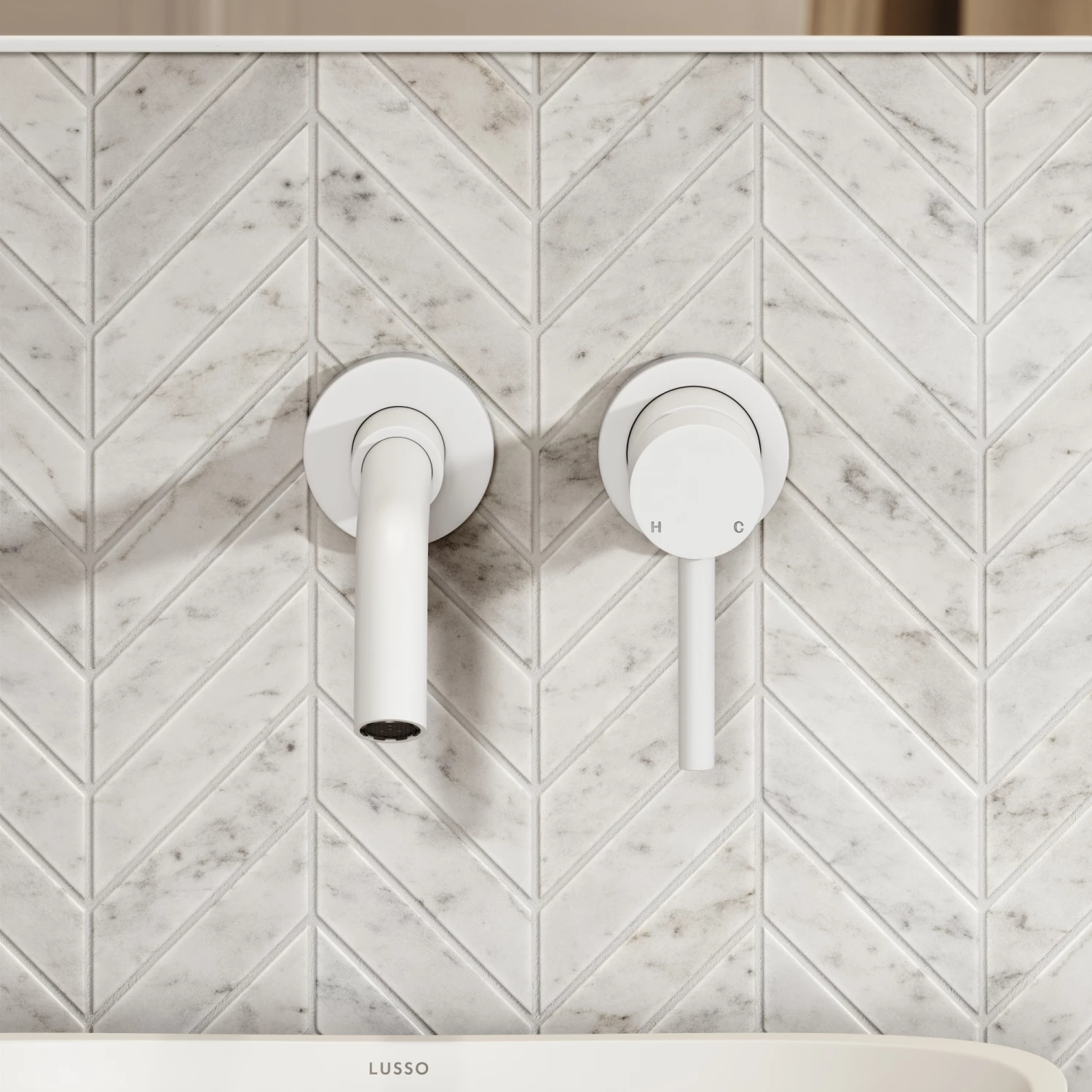 Luxe Silk Matte White Wall Mounted Basin Mixer Tap V1 6 Luxe Silk Matte White Wall Mounted Basin Mixer Tap V1 - Image 4