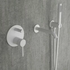 Luxe Silk Matte White Wall Mounted Bath Shower Mixer Tap -LUSSO STONE Sales luxe silk matte white wall mounted bath shower mixer tap p2367 13283 zoom