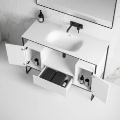 Luxe Vanity Unit With Stone Basin (Matte Black Frame 1200mm) -LUSSO STONE Sales luxe vanity unit with stone basin matte black frame 1200mm p5085 28060 image