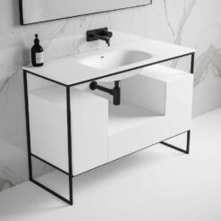 Luxe Vanity Unit With Stone Basin (Matte Black Frame 1200mm) -LUSSO STONE Sales luxe vanity unit with stone basin matte black frame 1200mm p5085 28061 image