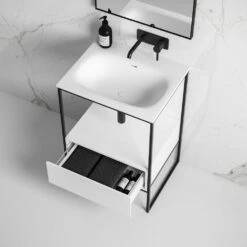 Luxe Vanity Unit With Stone Basin (Matte Black Frame 600mm) -LUSSO STONE Sales luxe vanity unit with stone basin matte black frame 600mm p5055 27760 image