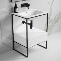 Luxe Vanity Unit With Stone Basin (Matte Black Frame 600mm) -LUSSO STONE Sales luxe vanity unit with stone basin matte black frame 600mm p5055 27761 image