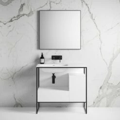 Luxe Vanity Unit With Stone Basin (Matte Black Frame 900mm)
