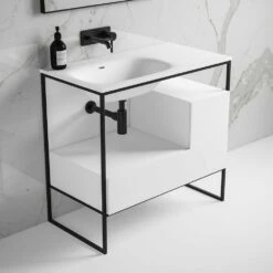Luxe Vanity Unit With Stone Basin (Matte Black Frame 900mm) -LUSSO STONE Sales luxe vanity unit with stone basin matte black frame 900mm p5054 27756 image