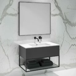 Modus Vanity Unit With Stone Basin (Matte Anthracite And Black Frame 900mm) -LUSSO STONE Sales modus vanity unit with stone basin matte anthracite and black frame 900mm p5047 27716 image