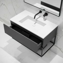 Modus Vanity Unit With Stone Basin (Matte Anthracite And Black Frame 900mm) -LUSSO STONE Sales modus vanity unit with stone basin matte anthracite and black frame 900mm p5047 27717 image