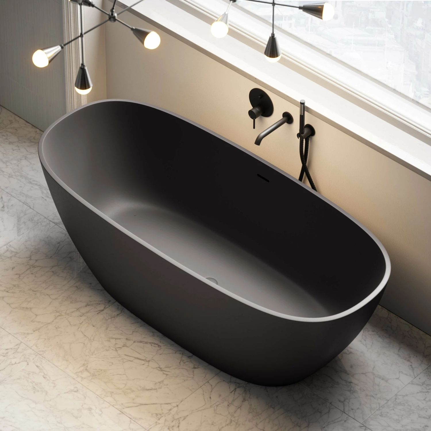Monaco Charcoal Freestanding Stone Bath 1700mm 4 Monaco Charcoal Freestanding Stone Bath 1700mm - Image 2