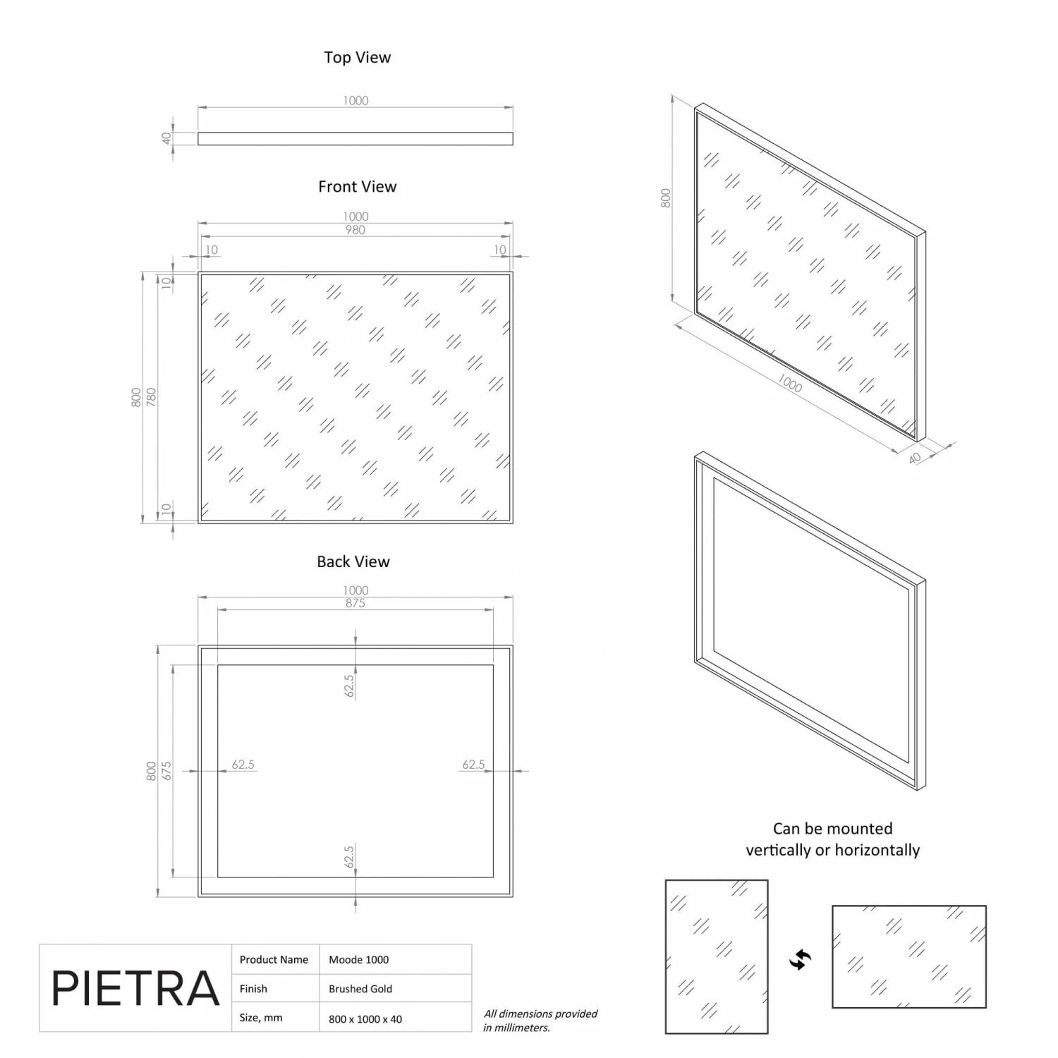 Moode Brushed Gold Mirror 1000mm 5 Moode Brushed Gold Mirror 1000mm - Image 3